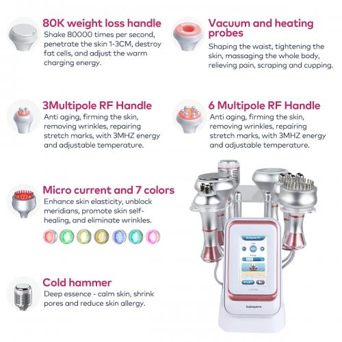 SQ176C Pro, 6in1 80K Body Sculpting Machine | Multifunctional RF Radio Frequency Body Shaping, Vacuum Massage, Cold Compress, BIO&LED Light Therapy for Face & Body Skin Tightening Body Contouring, US Plug