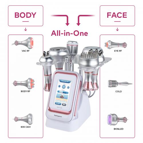 SQ176C Pro, 6in1 80K Body Sculpting Machine | Multifunctional RF Radio Frequency Body Shaping, Vacuum Massage, Cold Compress, BIO&LED Light Therapy for Face & Body Skin Tightening Body Contouring, US Plug
