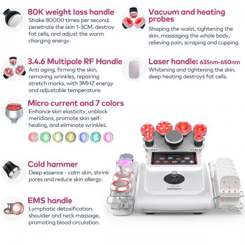 SQ154A Max, 11in1 80K Ultrasonic Cavitation Machine with Laser Board, RF Vacuum EMS Cold Hammer BIO-LED Multifunctional Body Sculpting Skin Tightening, US Plug