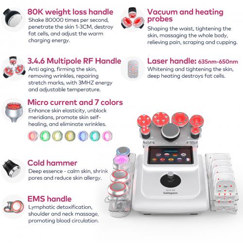 SQ154B Max, 11in1 80K  Machine, Multi-Pole RF Vacuum Negative Pressure EMS Laser BIO&LED Cold Head, Skin Firming Body Shaping Anti-Aging Skin Lifting, US Plug
