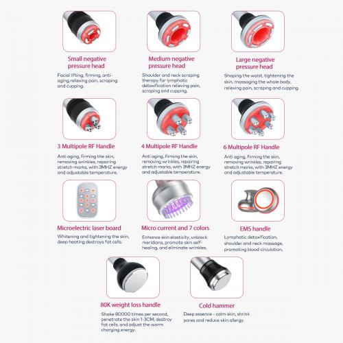 SQ154B Max, 11in1 80K  Machine, Multi-Pole RF Vacuum Negative Pressure EMS Laser BIO&LED Cold Head, Skin Firming Body Shaping Anti-Aging Skin Lifting, US Plug