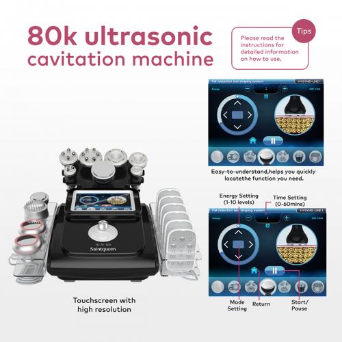 SQ154D Max, 11in1 80K Cavitation RF Vacuum Beauty Machine with Laser EMS Microcurrent Pads Professional Body & Facial Shaping Skin Lifting, US Plug