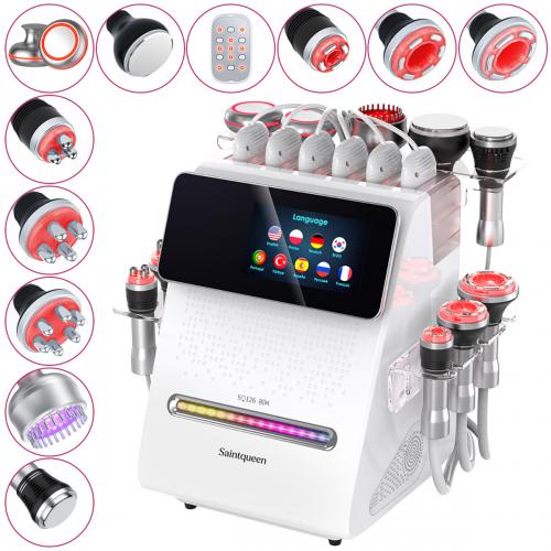 SQ126B Max, 11in1 80K Cavitation Machine Multifunctional RF Vacuum Cold Head Laser BIO-LED EMS Pads Body Sculpting Skin Lifting Beauty Device for Salon Home Use, US Plug