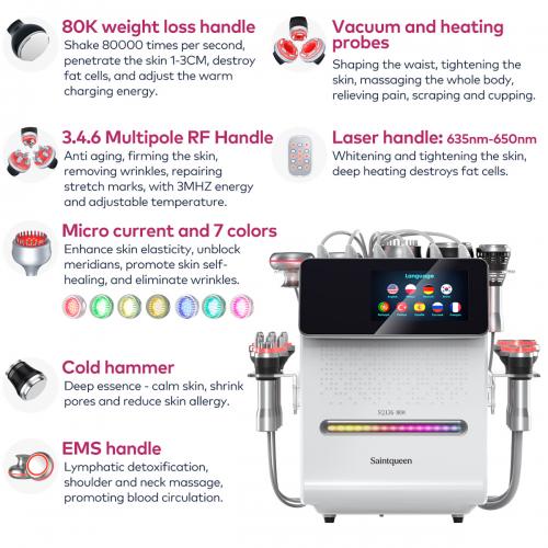 SQ126B Max, 11in1 80K Cavitation Machine Multifunctional RF Vacuum Cold Head Laser BIO-LED EMS Pads Body Sculpting Skin Lifting Beauty Device for Salon Home Use, US Plug