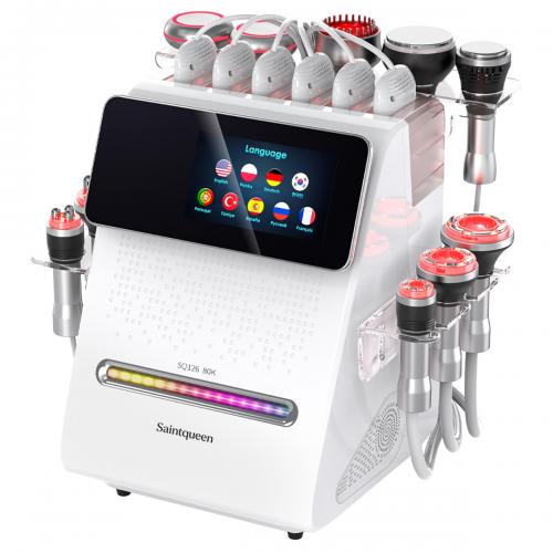 SQ126B Max, 11in1 80K Cavitation Machine Multifunctional RF Vacuum Cold Head Laser BIO-LED EMS Pads Body Sculpting Skin Lifting Beauty Device for Salon Home Use, US Plug