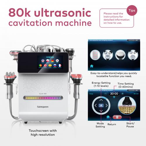 SQ126B Max, 11in1 80K Cavitation Machine Multifunctional RF Vacuum Cold Head Laser BIO-LED EMS Pads Body Sculpting Skin Lifting Beauty Device for Salon Home Use, US Plug