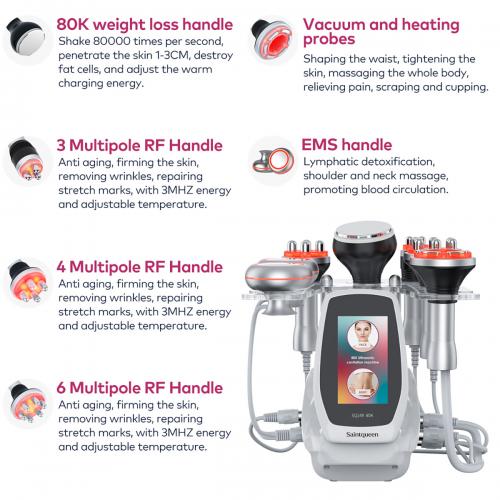 SQ149 Pro 6in1 80K Ultrasonic Cavitation Body Sculpting Machine, Multi-polar RF Skin Lifting, Vacuum Massage & EMS Body Contouring Device for Body Shaping Facial Tightening, US Plug