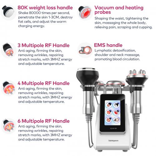 SQ148B Pro, 6in1 80K Cavitation Machine, Multipolar RF EMS Negative Pressure Body Sculpting Machine, Skin Lifting Tightening for Face & Body, US Plug