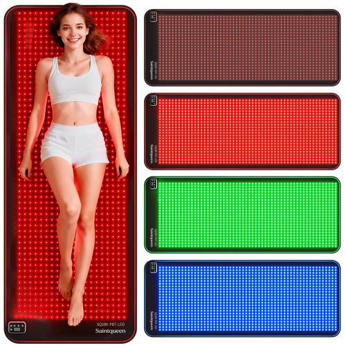 SQ190 Red Light Therapy Pad, 1344 LEDs Near-Infrared Light Therapy Mat 620-625nm 520-525nm 465-470nm 845-850nm Multi-Color Light Therapy Device, US Plug