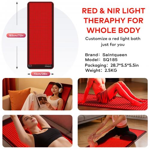 SQ190 Red Light Therapy Pad, 1344 LEDs Near-Infrared Light Therapy Mat 620-625nm 520-525nm 465-470nm 845-850nm Multi-Color Light Therapy Device, US Plug