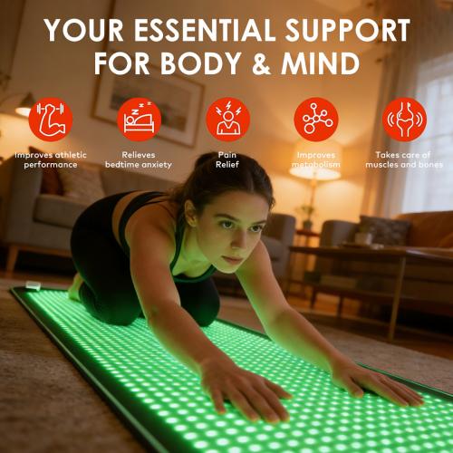 SQ190 Red Light Therapy Pad, 1344 LEDs Near-Infrared Light Therapy Mat 620-625nm 520-525nm 465-470nm 845-850nm Multi-Color Light Therapy Device, US Plug