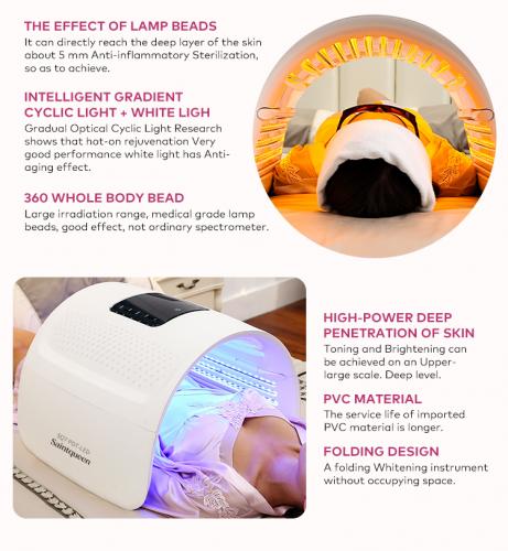 SQ7 LED Spectrometer Whitening Light Cabin TKC-2020DR, 360 Beads Red Blue Green Yellow 4-Colors Phototherapy Skin Rejuvenation Beauty Device with Time & Temperature Control, US Plug