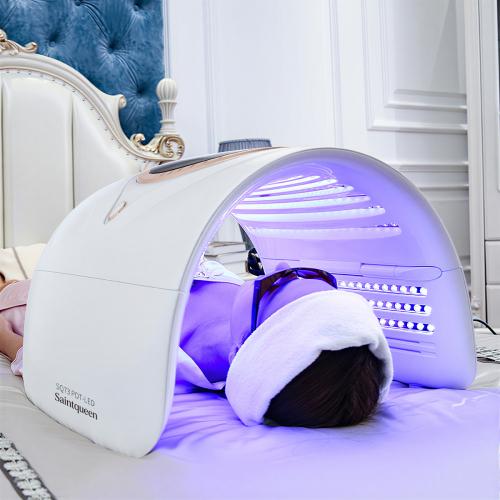 SQ73 Photodynamic Capsule Spectrometer, 360 Beads LED Light Therapy Machine, Red Blue Green Yellow 4-Color Photon Skin Rejuvenation Device With Hot Compress, US Plug