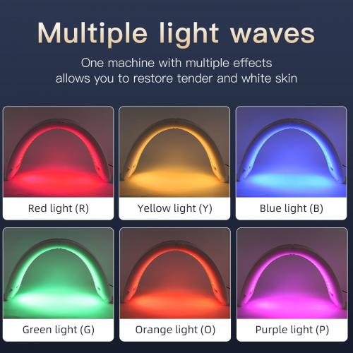 SQ93 PDT Light Therapy Machine 182 LED Beads 7-Color Red Blue Yellow Green Purple Orange Photon Lamp Facial Body Skin Rejuvenation Anti-Aging Acne Care, US Plug