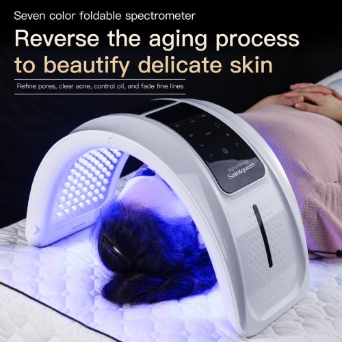 SQ93 PDT Light Therapy Machine 182 LED Beads 7-Color Red Blue Yellow Green Purple Orange Photon Lamp Facial Body Skin Rejuvenation Anti-Aging Acne Care, US Plug