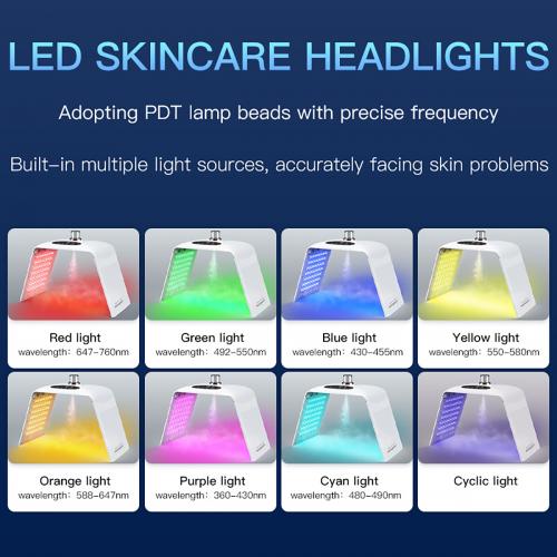 SQ122 LED Hydration Spectrometer 135 Beads 8-Color Light Therapy Machine With Nano Mist Spray, Foldable PDT Photon Facial Skin Rejuvenation, US Plug