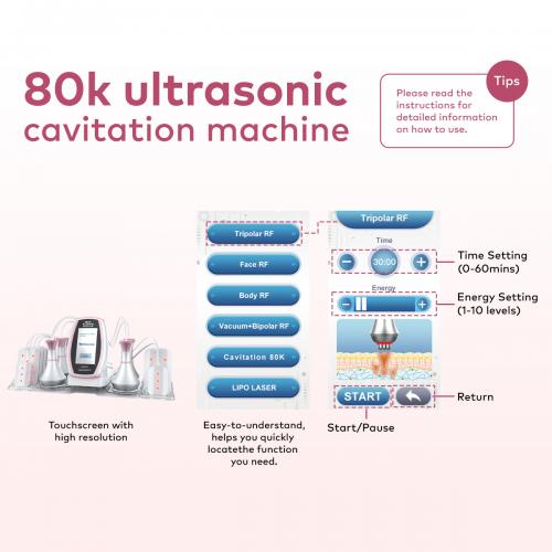 SQ54 Pro, 6in1 80K Cavitation  Machine, Multifunctional RF Body Sculpting Lipo Laser Vacuum Massage Device for Body Shaping Skin Tightening Anti-Aging Facial Lifting, US Plug