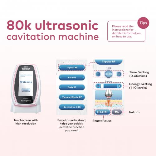 SQ54 Pro, 5in1 80K Cavitation  Machine, Multipolar RF Body Shaping & Skin Lifting Device, Vacuum Massage Anti-Aging Beauty Machine for Face & Body Home Use, US Plug