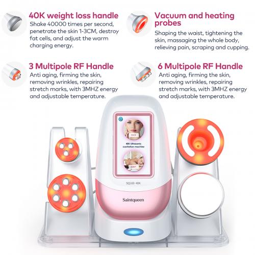 SQ169 Basic, 4in1 Home 40K Cavitation Body Sculpting Machine Multi-Polar RF Vacuum Massage Skin Firming Contouring Beauty Tool for Face Body, US Plug