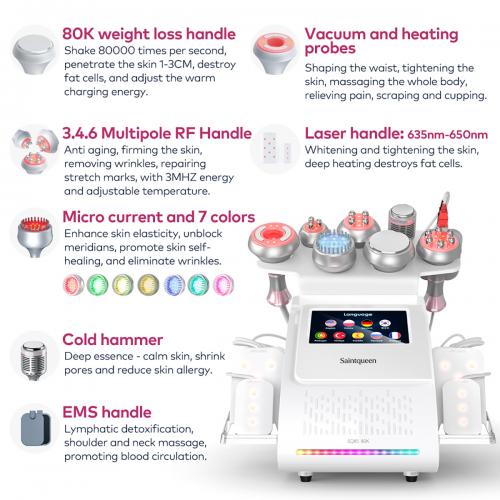 SQ85D Plus, 9in1 80K Ultrasonic Cavitation Machine, Multi-Pole RF Vacuum Lipo Laser Cold Hammer EMS Microcurrent Body Sculpting Skin Tightening Beauty Equipment, US Plug