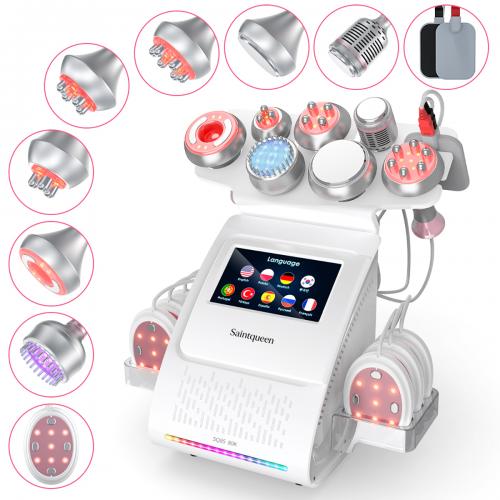 SQ85E Plus 9in1 80K Cavitation Machine, Multifunctional Body Sculpting Beauty Device with RF Heating, Ice Cool Hammer, Microcurrent Patch, Meridian Brush, EMS Laser Plate, US Plug