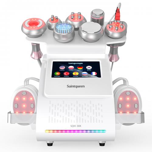 SQ85E Plus 9in1 80K Cavitation Machine, Multifunctional Body Sculpting Beauty Device with RF Heating, Ice Cool Hammer, Microcurrent Patch, Meridian Brush, EMS Laser Plate, US Plug