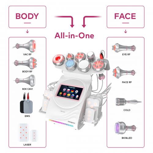 SQ90D Plus, 9in1 80K Ultrasonic Cavitation Machine | Multi-Polar RF Vacuum Lipo Laser Cold Hammer Meridian Brush Microcurrent Pad | Body Sculpting Skin Tightening Skin Smoothing, US Plug