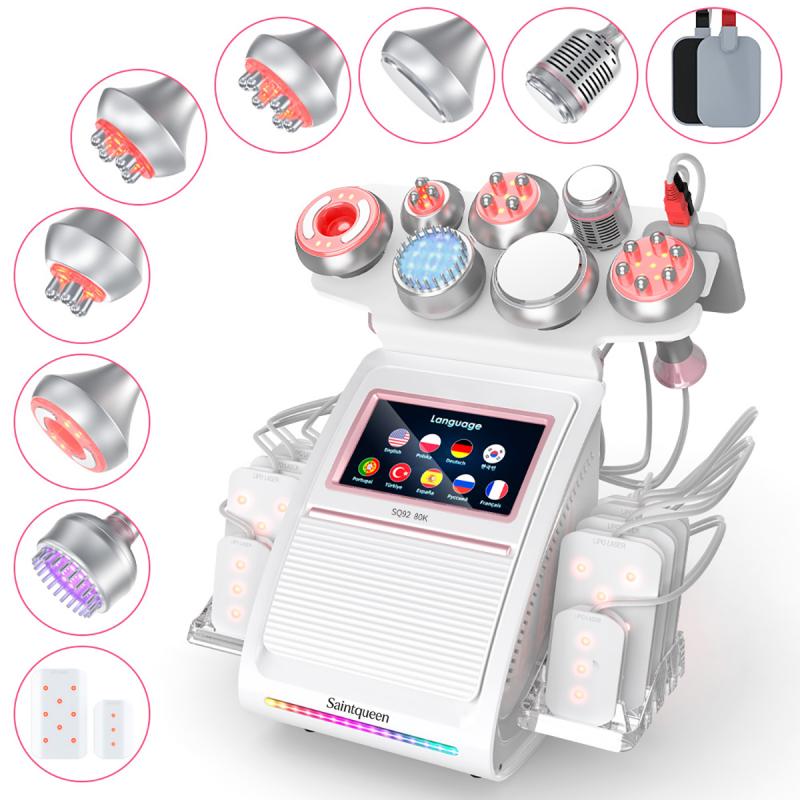 SQ92D Plus, 9in1 80K Cavitation Lipo Laser Body  Machine, Multifunctional RF Body Sculpting Device with Ice Hammer, Meridian Brush, Microcurrent Pads, US Plug