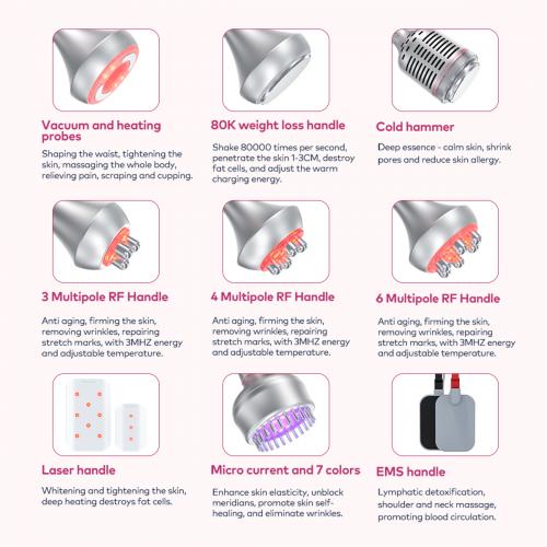SQ92D Plus, 9in1 80K Cavitation Lipo Laser Body  Machine, Multifunctional RF Body Sculpting Device with Ice Hammer, Meridian Brush, Microcurrent Pads, US Plug