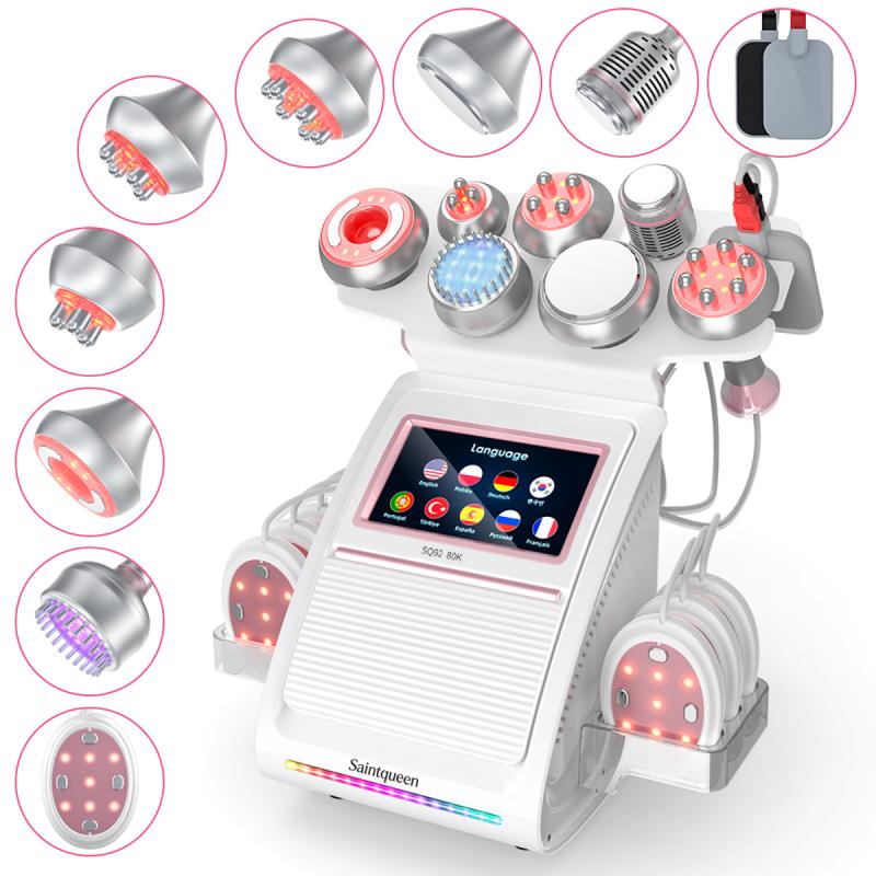 SQ92E Plus, 9in1 80K Cavitation Machine Multifunctional Body Shaping  Device RF Radio Frequency Skin Tightening Ice Cold Hammer Microcurrent Massage, US Plug