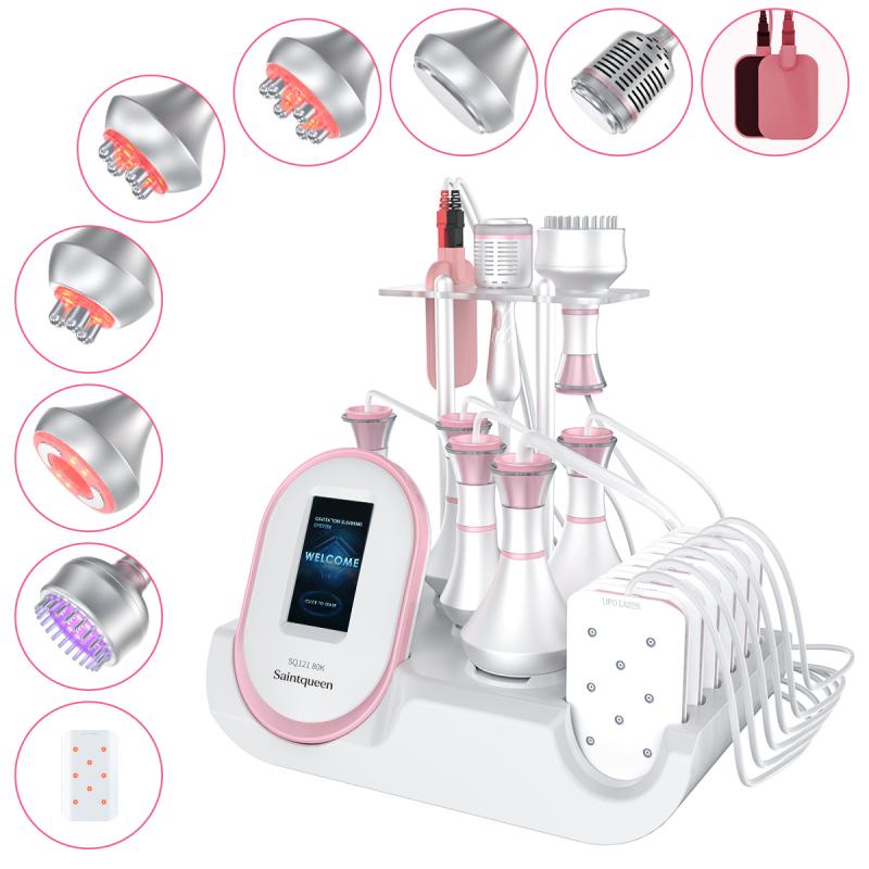 SQ121C Plus, 9in1 80K Cavitation Machine With Laser Lipo Pads Multi-Polar RF Vacuum EMS BIO LED Cold Hammer Body Sculpting Skin Tightening, US Plug