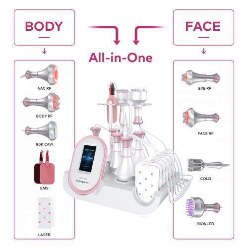 SQ121C Plus, 9in1 80K Cavitation Machine With Laser Lipo Pads Multi-Polar RF Vacuum EMS BIO LED Cold Hammer Body Sculpting Skin Tightening, US Plug