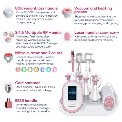 SQ121D Plus, 9in1 80K Cavitation  Machine With Microcurrent Plate, Multi-Polar RF Vacuum for Body Shaping Skin Tightening Anti-Aging, US Plug