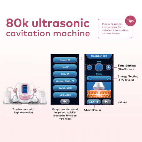 SQ95C Pro, 6in1 80K Cavitation Machine | Multi-Polar RF Vacuum Lipo Laser Body Sculpting Device, Face Lifting Skin Tightening Anti-Aging, US Plug