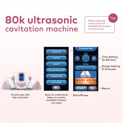 SQ95B Pro, 6in1 Multifunctional Body Sculpting Machine 80K Cavitation, Multi-Polar RF, Vacuum Massage & EMS Pads for Skin Lifting & Shaping, US Plug