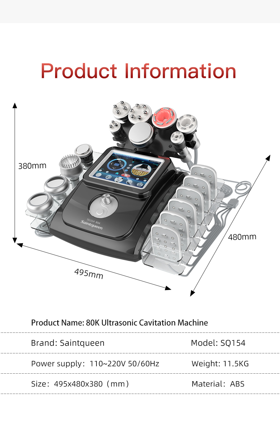 SQ154D Max 11-in-1 80K Cavitation RF Vacuum Beauty Machine with Laser EMS Microcurrent Pads detail 15