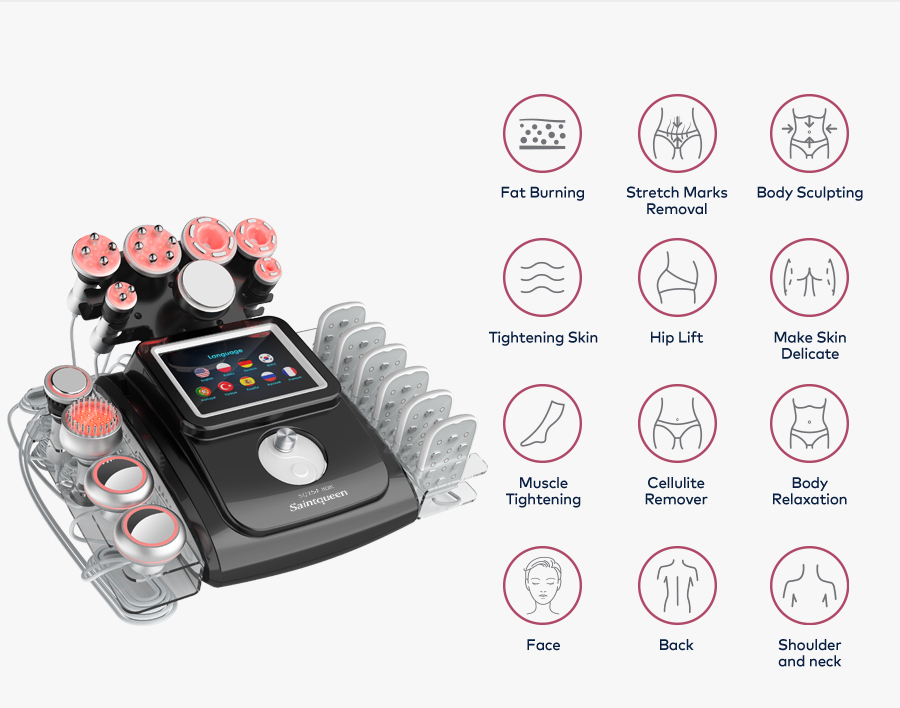 SQ154D Max 11-in-1 80K Cavitation RF Vacuum Beauty Machine with Laser EMS Microcurrent Pads detail 4