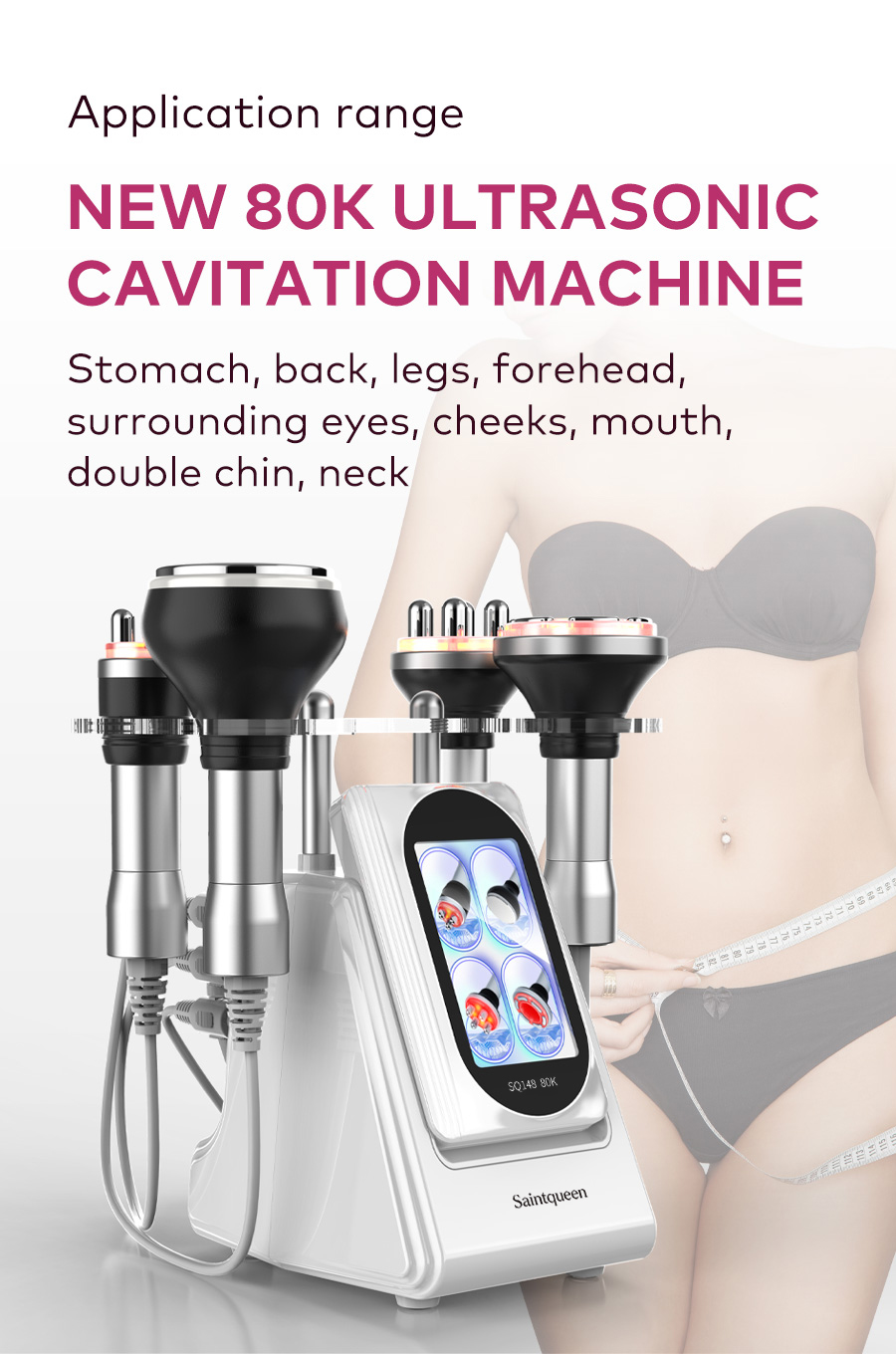 SQ148A Basic, 4in1 80K Body Machine | RF Radio Frequency Skin Tightening Negative Pressure Massage Body & Face Shaping, US Plug