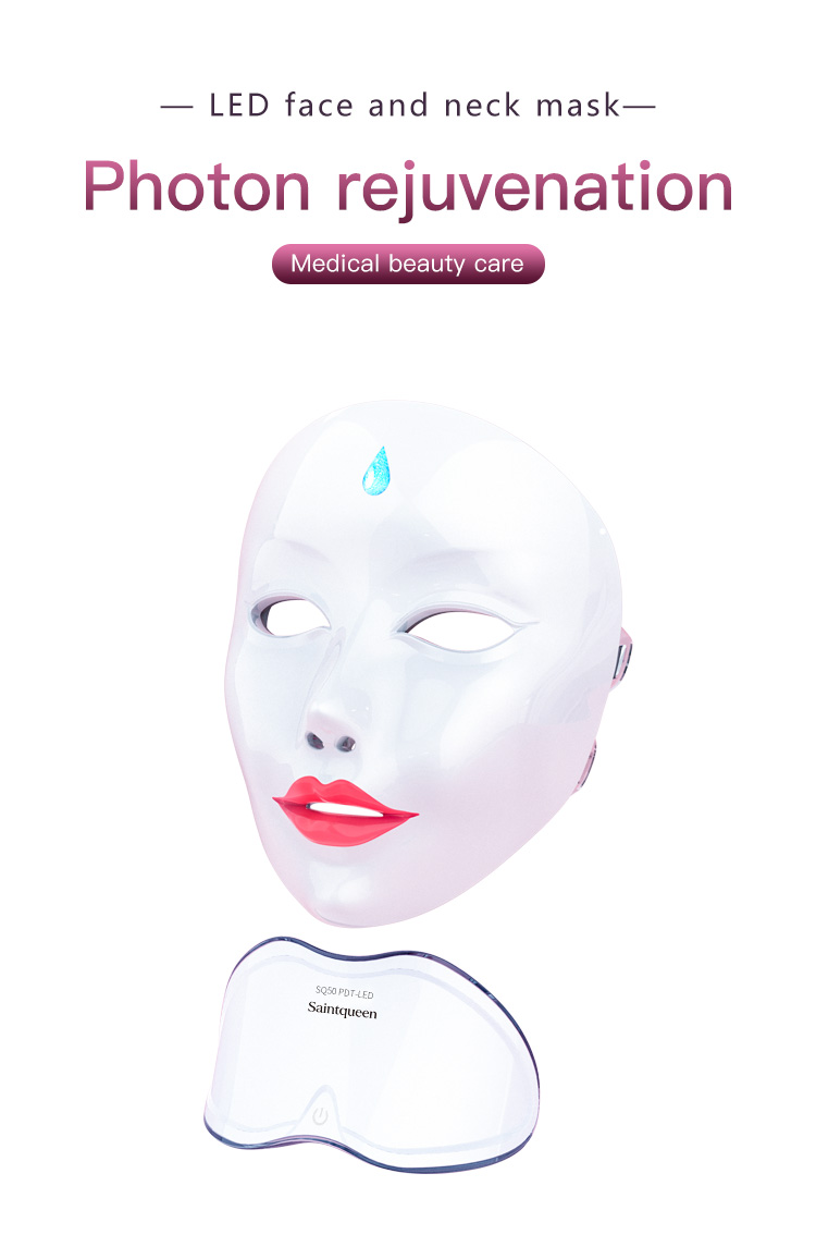 SQ50 LED Face & Neck Mask, 153 Beads 7-Color Photon Light Therapy Facial Mask