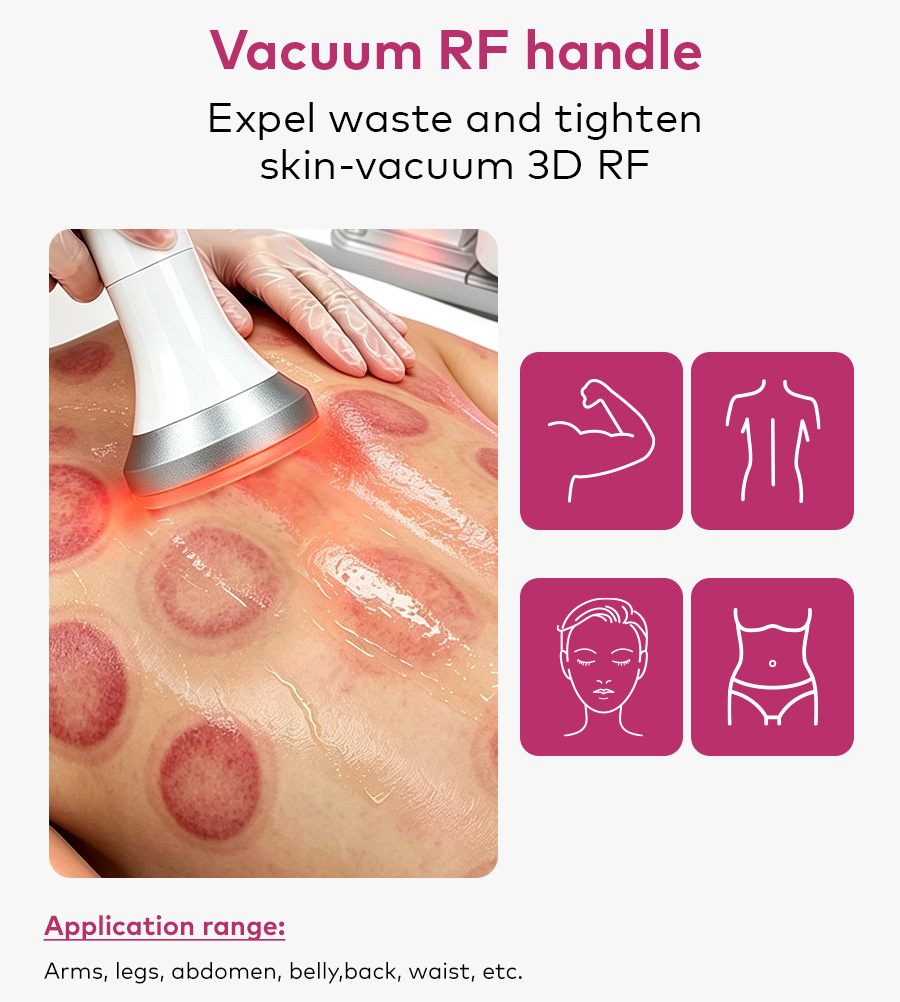 Vacuum RF handle massaging abdomen