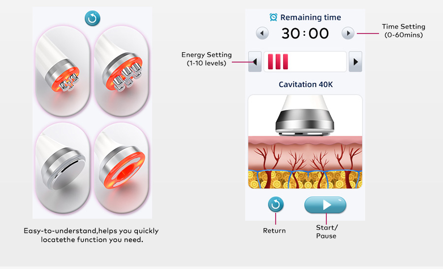 Multi-language LCD touchscreen with adjustable time, intensity and mode